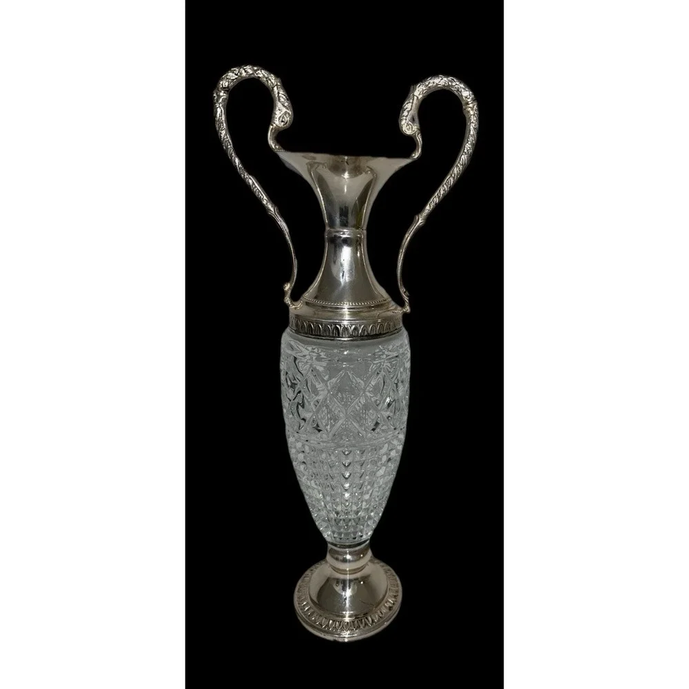 (…6)Vintage Hallmarked Silverplated & Glass 1940's Italian Figural Vase